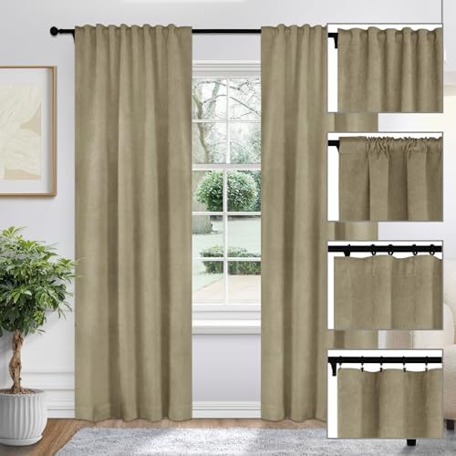 Fcosie 100% Blackout Chenille Curtains 72 Inch Length, Thermal