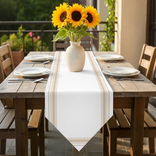 Table Runners 13x108 Inches Long, Beige Stripes Lines Table Runner