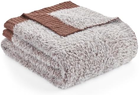 Amélie Home Faux Fur Throw Blanket, Heather Brown, 60"x80"