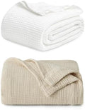 Bedsure Bundle of 1 Muslin Blanket King & 1 Cotton Waffle Blanket King