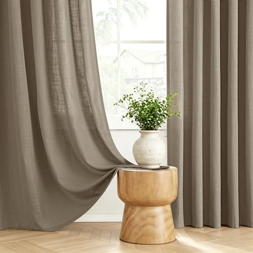 Dark Taupe Pinch Pleat 96 inch Long Linen Curtains 2 Panels Set for