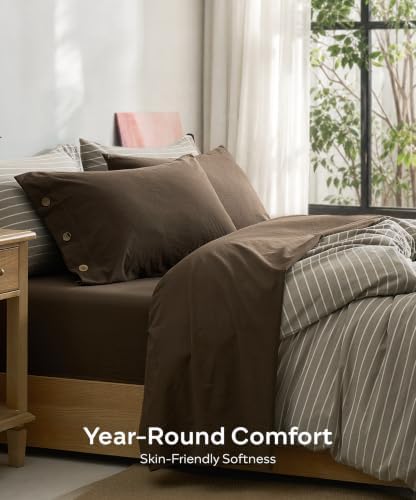 JELLYMONI 100% Washed Cotton Sheets, 4PC Full Sheet Set, Deep Pocket