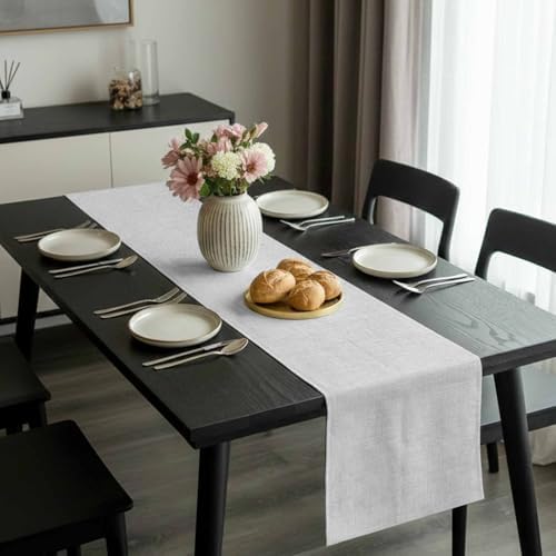 Farmhouse Light Gray Flax Table Runner 90 Inches Long,Kitchen Dining