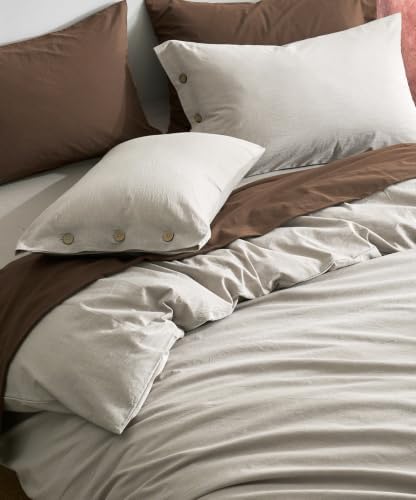 JELLYMONI 100% Washed Cotton Natural Gray Duvet Cover Queen