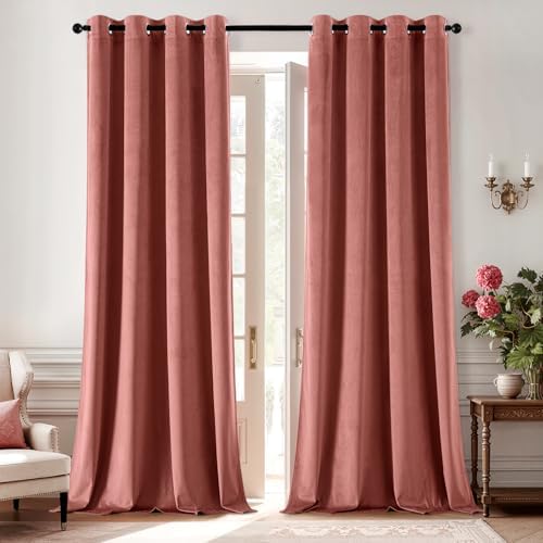 ANRODUO Dusty Rose Velvet Curtains 120 Inch Length for Bedroom 2
