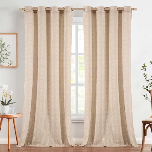 jinchan Boho Linen Curtains Light Filtering 96 Inch Back Tab 2 Panels