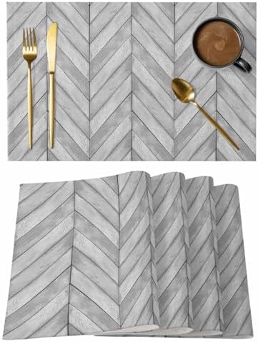 Placemats Set of 8, Gray Wood Grain Woven Placemat, Linen Place Mats
