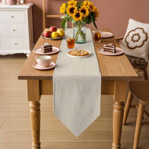 Vintage Beige Table Runner 108 inches Long Country Rustic Farmhouse