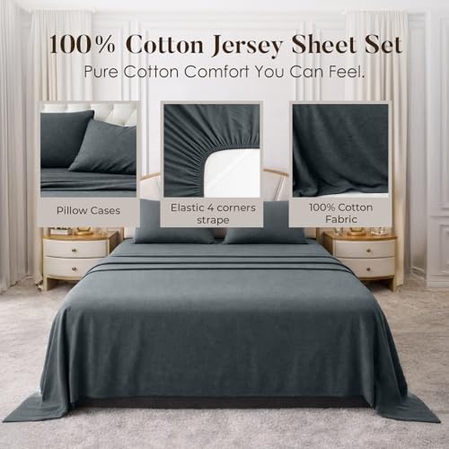 DAN RIVER California King Jersey Sheet Set Soft 100% Cotton T-Shirt