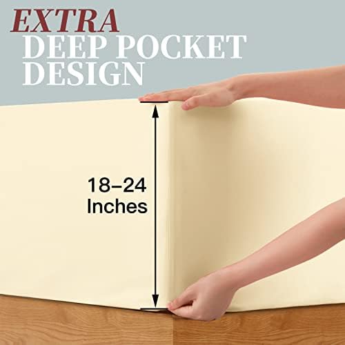 Manyshofu Light Beige King Extra Deep Fitted Sheet, 24 Inch Pocket