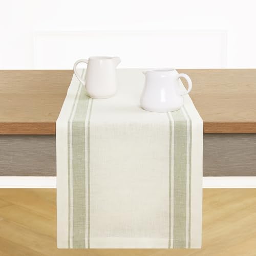 Solino Home 100% Pure Linen Table Runner Cream, Country Stripe 14 x