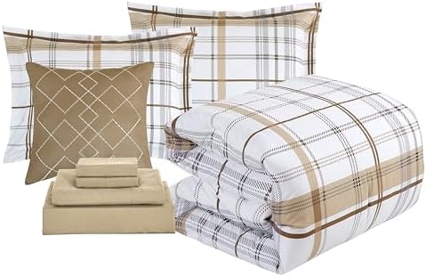 Elegant Comfort Silky Soft 8-Piece Plaid Lodge Bed-in-a-Bag Comforter