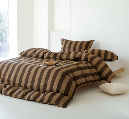 Comforter Set Queen Size - 100% Natural Cotton Brown and Beige Striped