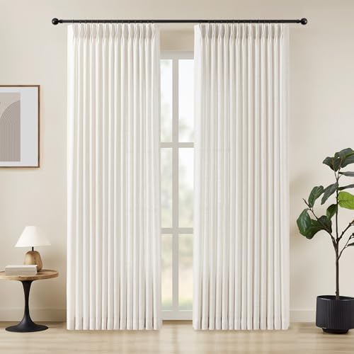 Pinch Pleated Linen Curtains Light Filtering 84 Inches Long for Living