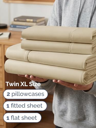 CGK Extra Deep Twin XL Sheet Set - 4pc College Dorm Room - Beige