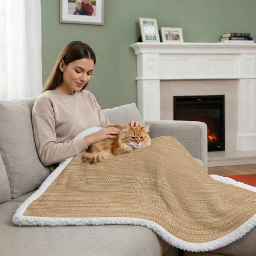 Sand Brown Sherpa Fleece Throw Blanket Country Vintage Minimalist