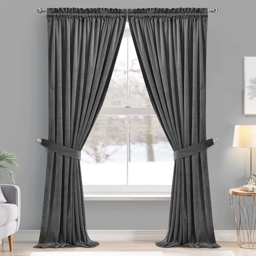 StangH Grey High Ceiling Curtains 120 inches Long Dual Rod Pocket, 2