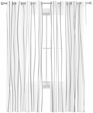 Gray Striped Sheer Curtains 63 Inch Length Grommet Semi Sheer Drapes