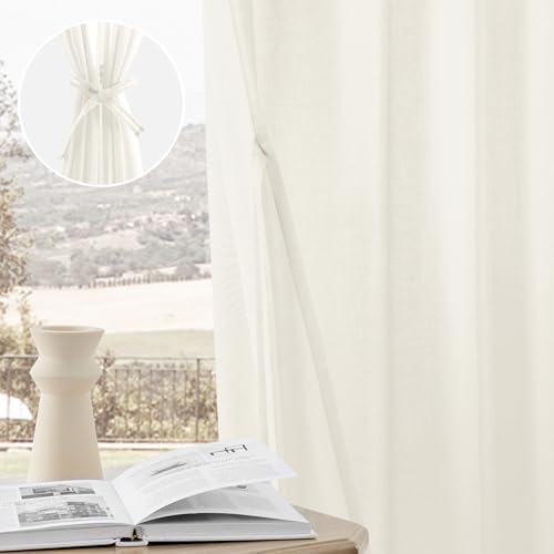 DWCN Ivory Faux Linen Sheer Curtains, 2 Panels, 52x63 Inch