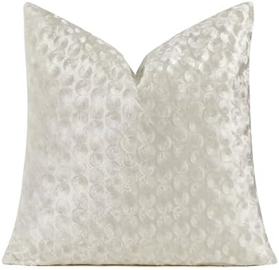 GIGIZAZA Ivory Cream 20x20 Pillow Covers Set of 2, Velvet Polka Dot