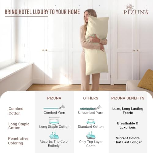 Pizuna 100% Cotton Long Body Pillow Case 400 Thread Count Beige