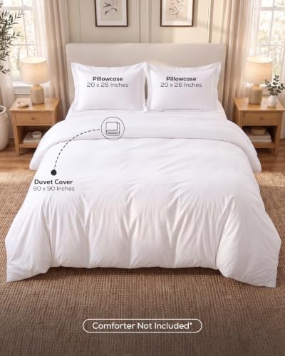 Duvet Cover Queen, 3 Piece Cotton Like Polyester With Zipper Closure