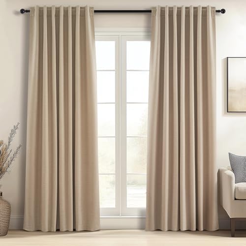 Topfinel Blackout Linen Blend Curtains 84 inch Long 2 Panels,Back Tab