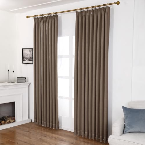 Pinch Pleated Linen Blackout Curtains, 96 Inches Long, 2 Panels