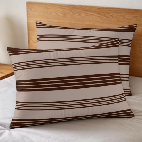 Duvet Cover King Size 3 Piece Bedding Set, Brown and Beige Stripe Soft