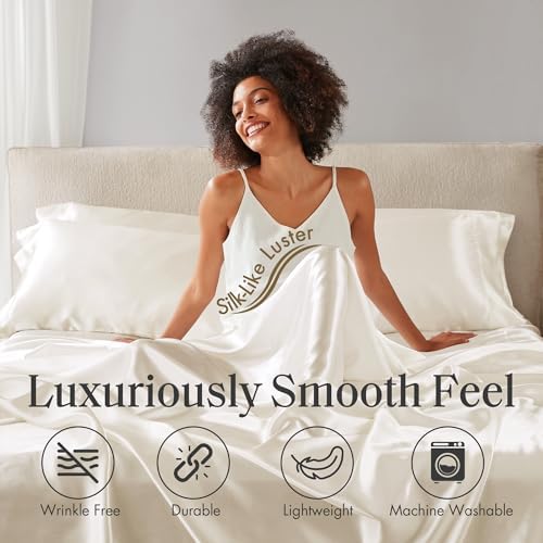 Madison Park Essentials Satin Sheets Split King Size Bed Set, 7 Pcs
