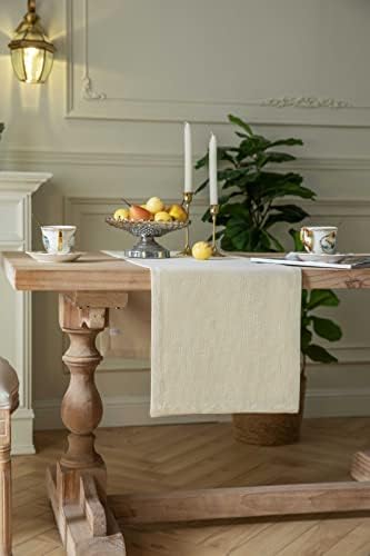 ZeeMart Burlap Style Farmhouse Table Runner, 14x90 Inches Cream