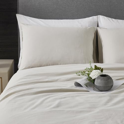 DAPU Linen Duvet Cover Queen, Washed Lightweight Bedding Set with