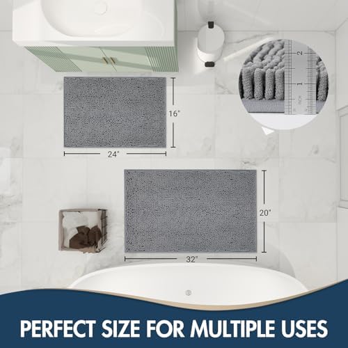 Bathroom Rugs Sets 2 Piece, Absorbent Bath Mat Set, 24"x16"+32"x20"