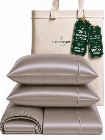 Cloud Scape Cooling Sheets Queen 100% Egyptian Cotton Sateen - Taupe