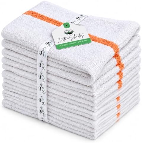 Bar Mop Towels 12 Pack, 16x19 Inch 100% Cotton Gold Stripe Kitchen