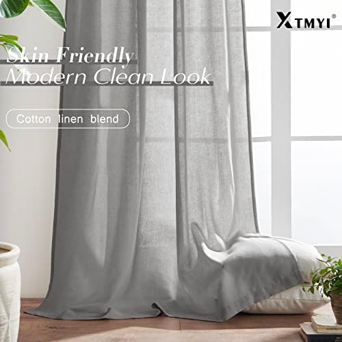 Light Gray Curtains 84 Inches Long 2 Panels Sets,Semi Sheer Linen Back
