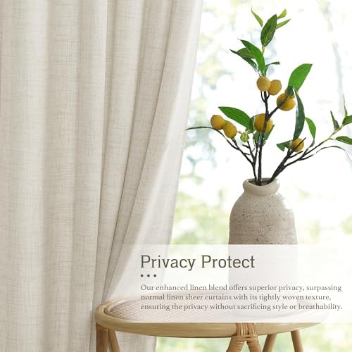 RYB HOME Linen Textured Semi Sheer Curtains 63 inches Long for Living