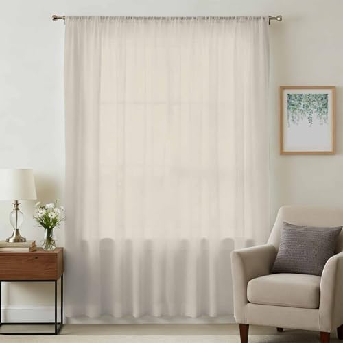 Ivory White Sheer Curtains 108 Inch Length Modern Pure Ivory White