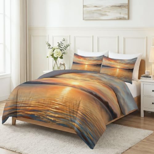 King Duvet Cover Set Soft Microfiber Scenery Sunset