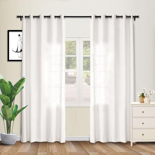 cololeaf 108 inches White Linen Curtains Extra Long High Ceiling