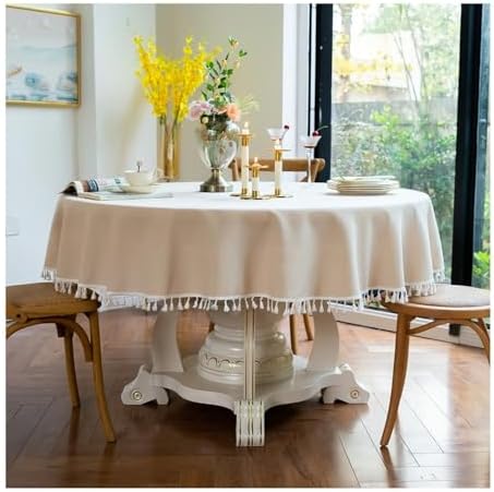 Daesar Modern Tablecloth Round, Cotton Linen Table Cloth Cover