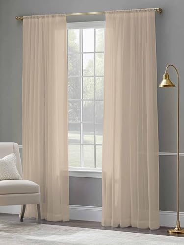 Solid Color Sheer Curtains 108 Inches Long 2 Panels, Semi Sheer Rod