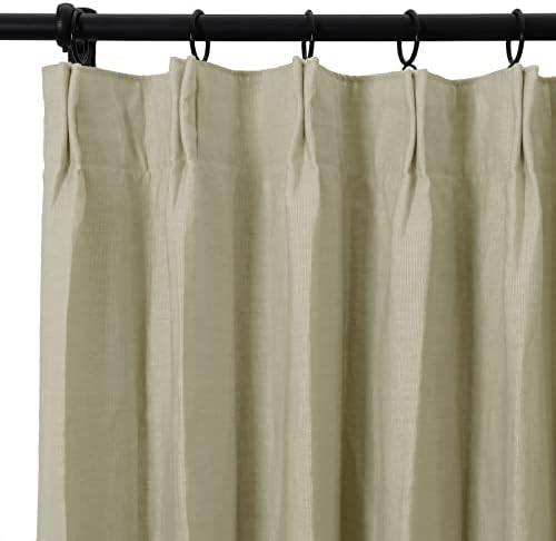 TWOPAGES Light Gray 100% Natural Linen Pinch Pleat Curtain, 52Wx108L