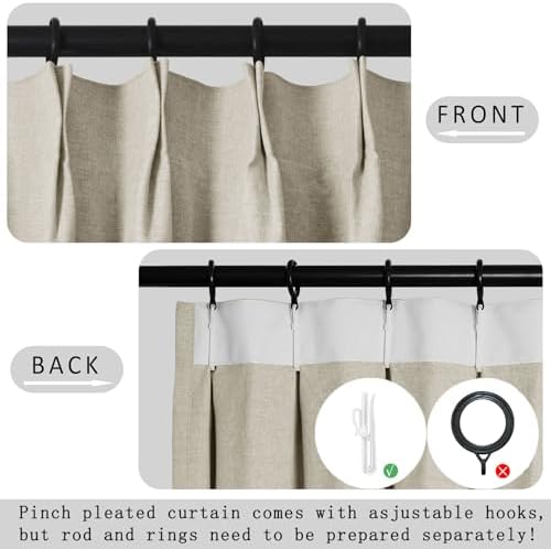 Macochico 120”Wx102”L 100% Blackout Linen Curtains Pinch Pleated