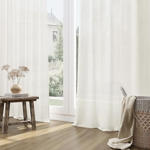Guken Linen Curtains W38xL72 Inch for Living Room Rod Pocket Ivory