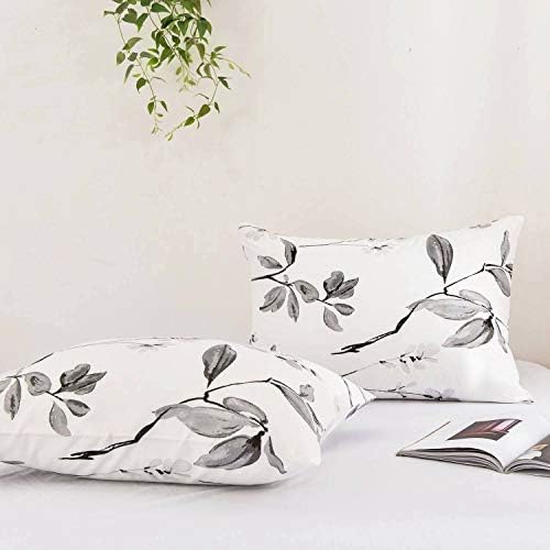 NANKO Queen Pillow Case Set (2 Pack), White Floral Printed Pattern