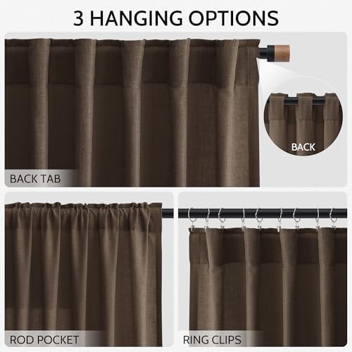 Chocolate Linen Curtains 72 Inch Long for Living Room Bedroom