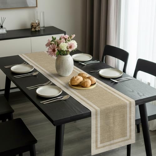 Beige Vintage Table Runner 108 Inch Long Dresser Scarves Linen