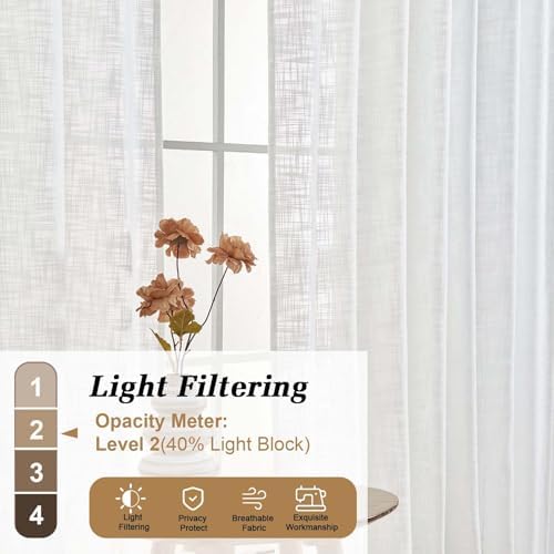 OWENIE White Faux Linen Curtains for Bedroom Living Room 63 Inch