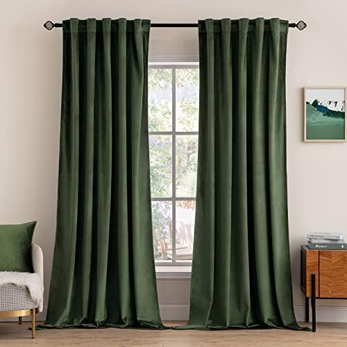 MIULEE Velvet Curtains 52x120 inches 2 Panels Olive Green Blackout